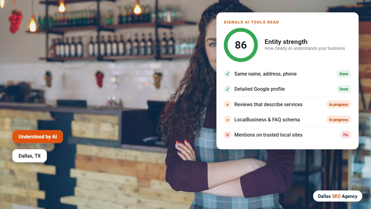 AI SEO Dallas signals AI tools use to describe a business
