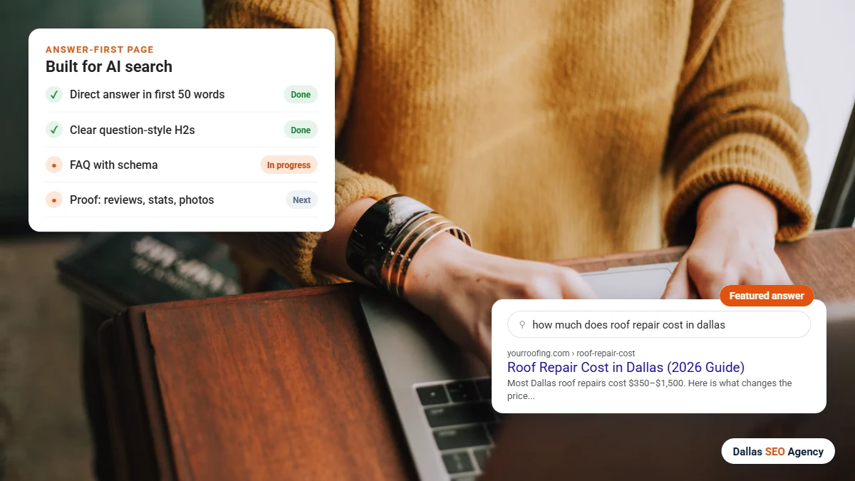 AI SEO Dallas answer-first page structure for AI search