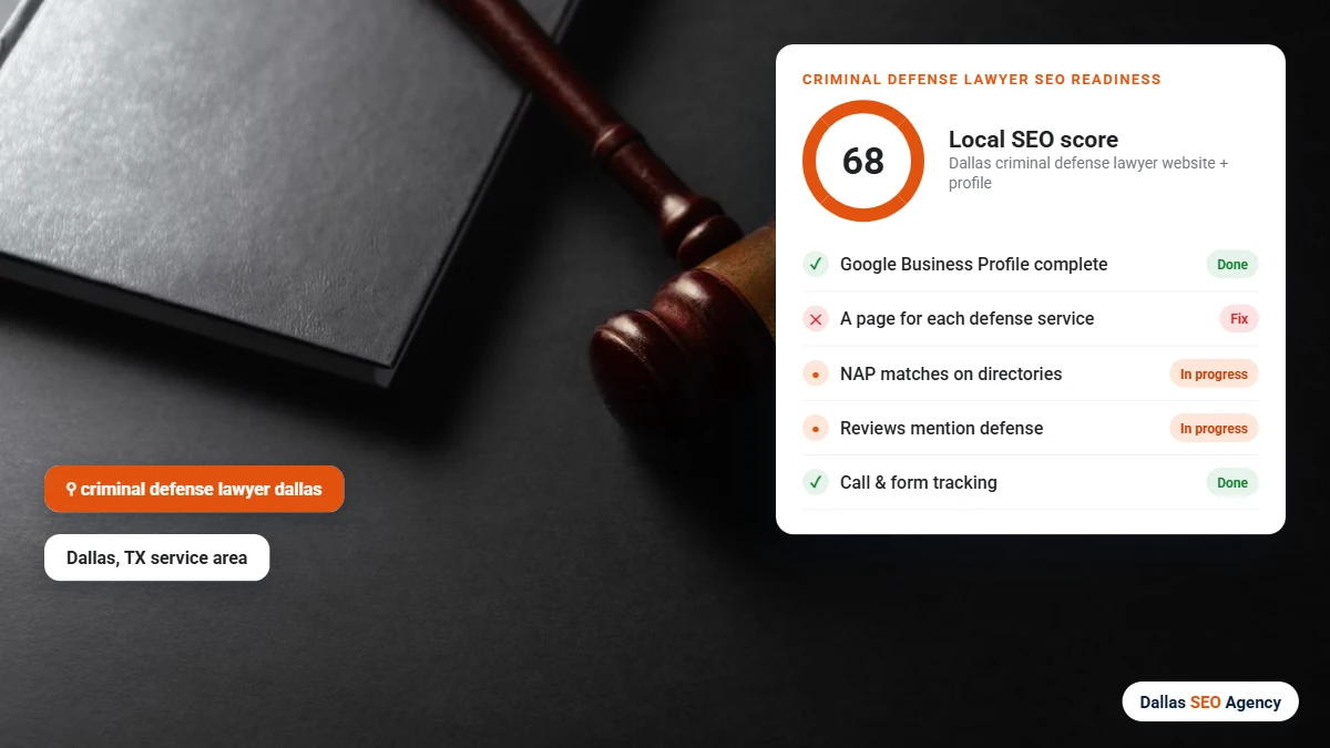 Criminal Defense Lawyer SEO Dallas readiness checklist for a Dallas criminal defense lawyer website and Google profile