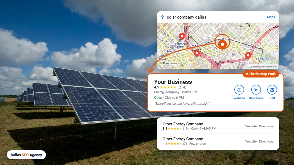 Energy SEO Dallas example: energy company ranking #1 in the Dallas Google Maps local pack