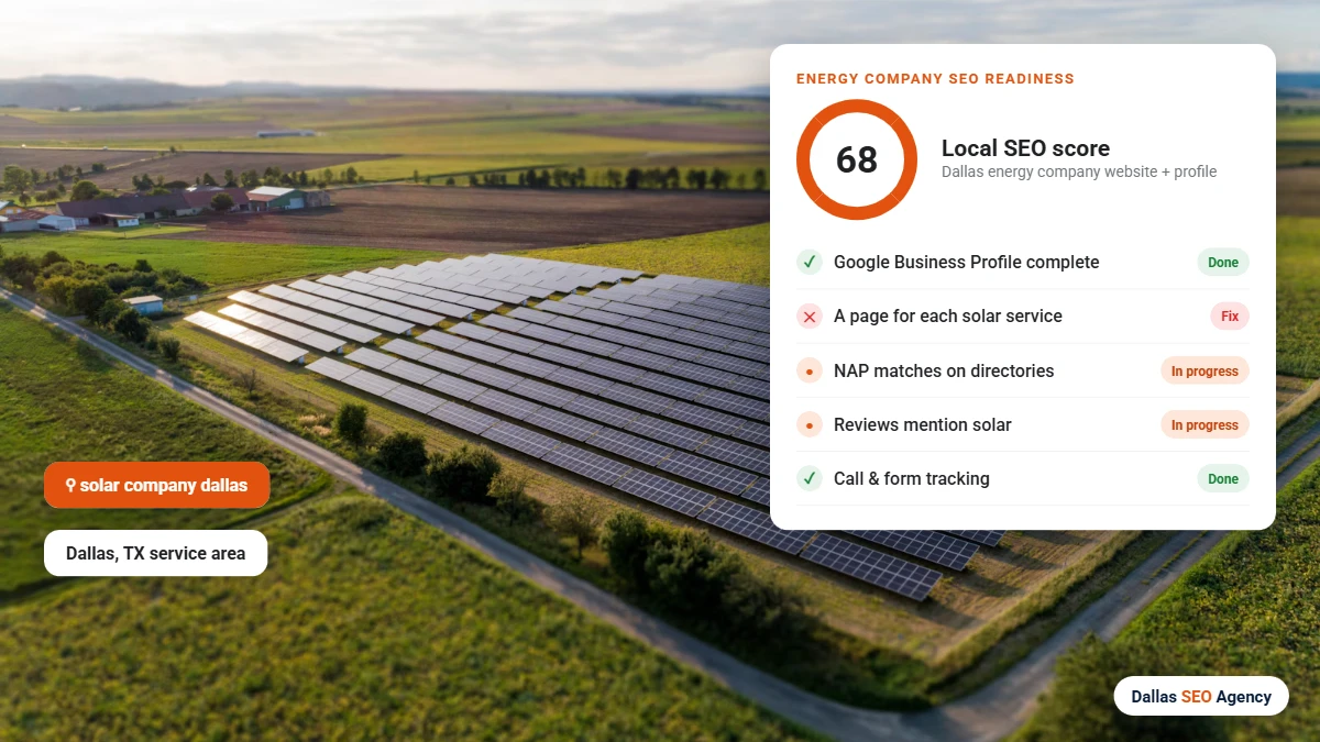 Energy SEO Dallas readiness checklist for a Dallas energy company website and Google profile