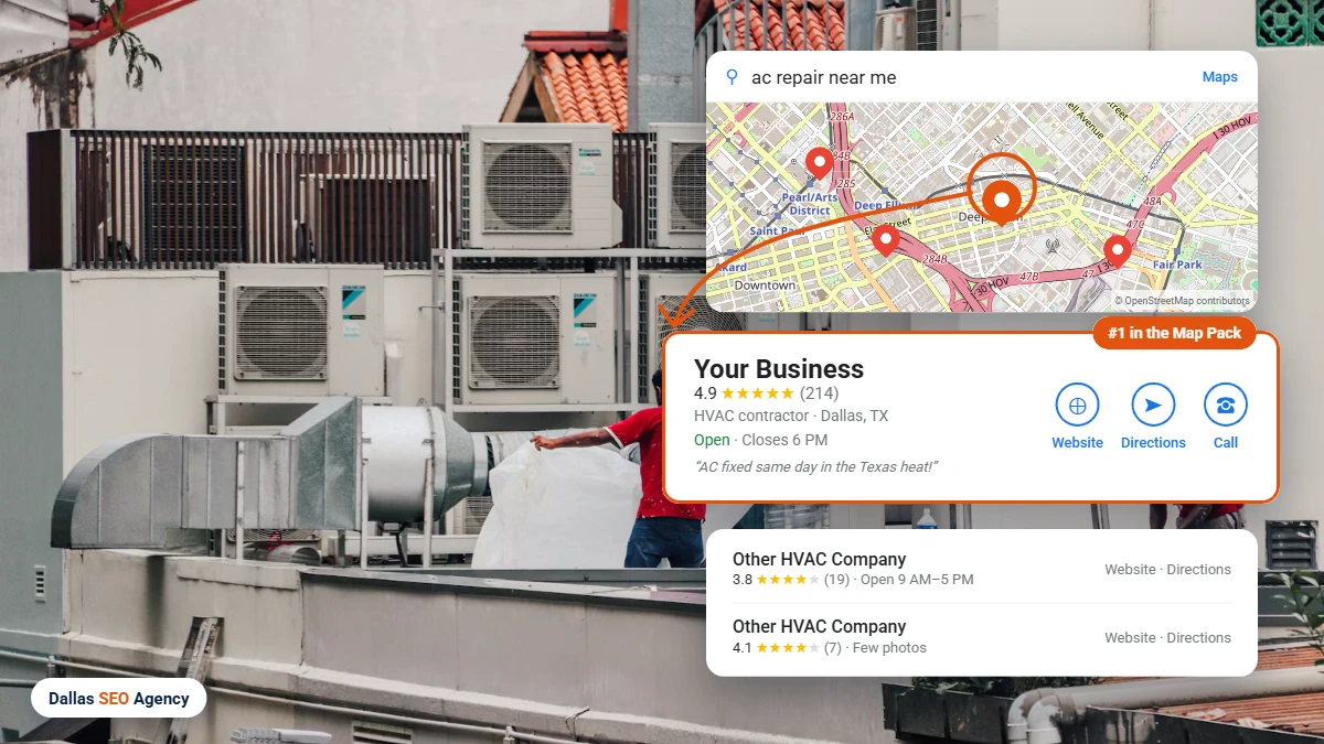 Hvac SEO Dallas example: hvac company ranking #1 in the Dallas Google Maps local pack