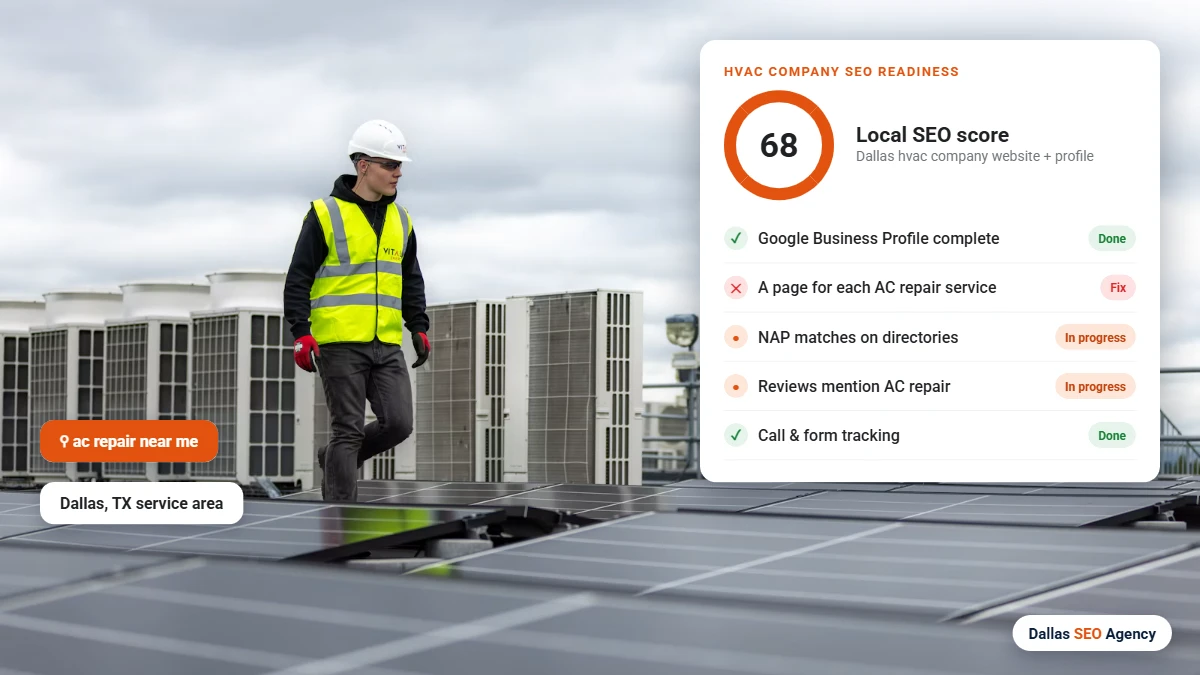 Hvac SEO Dallas readiness checklist for a Dallas hvac company website and Google profile