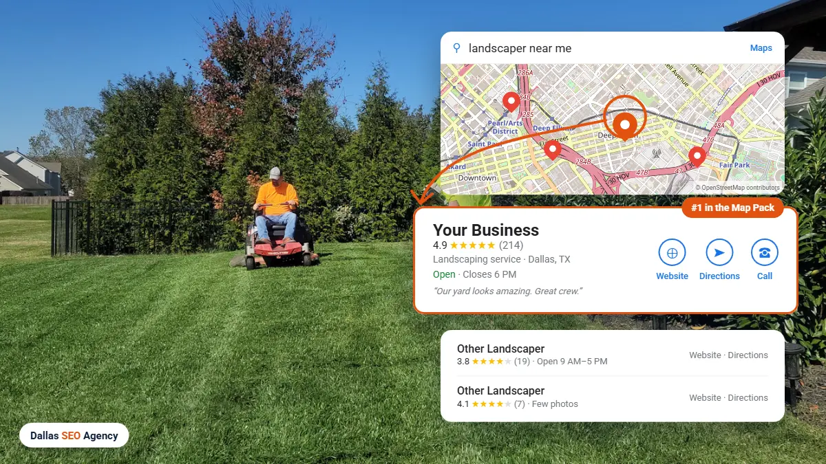 Landscaper SEO Dallas TX example: landscaper ranking #1 in the Dallas Google Maps local pack