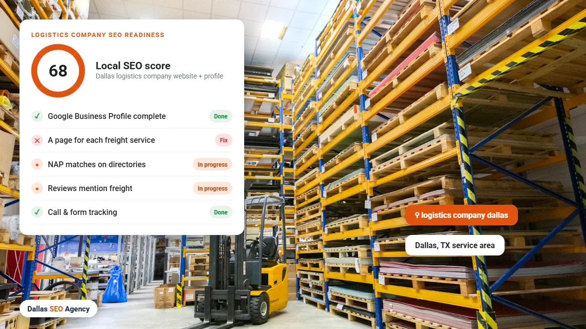 Logistics SEO Agency In TX readiness checklist for a Dallas logistics company website and Google profile