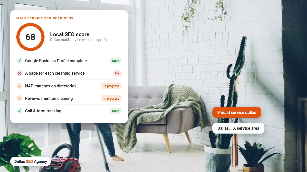 Maid Service SEO Dallas readiness checklist for a Dallas maid service website and Google profile