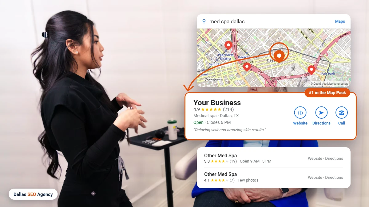Med Spa SEO Dallas example: med spa ranking #1 in the Dallas Google Maps local pack
