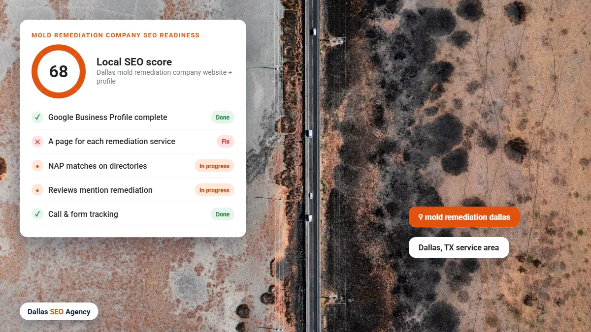 Mold Remediation SEO Dallas readiness checklist for a Dallas mold remediation company website and Google profile