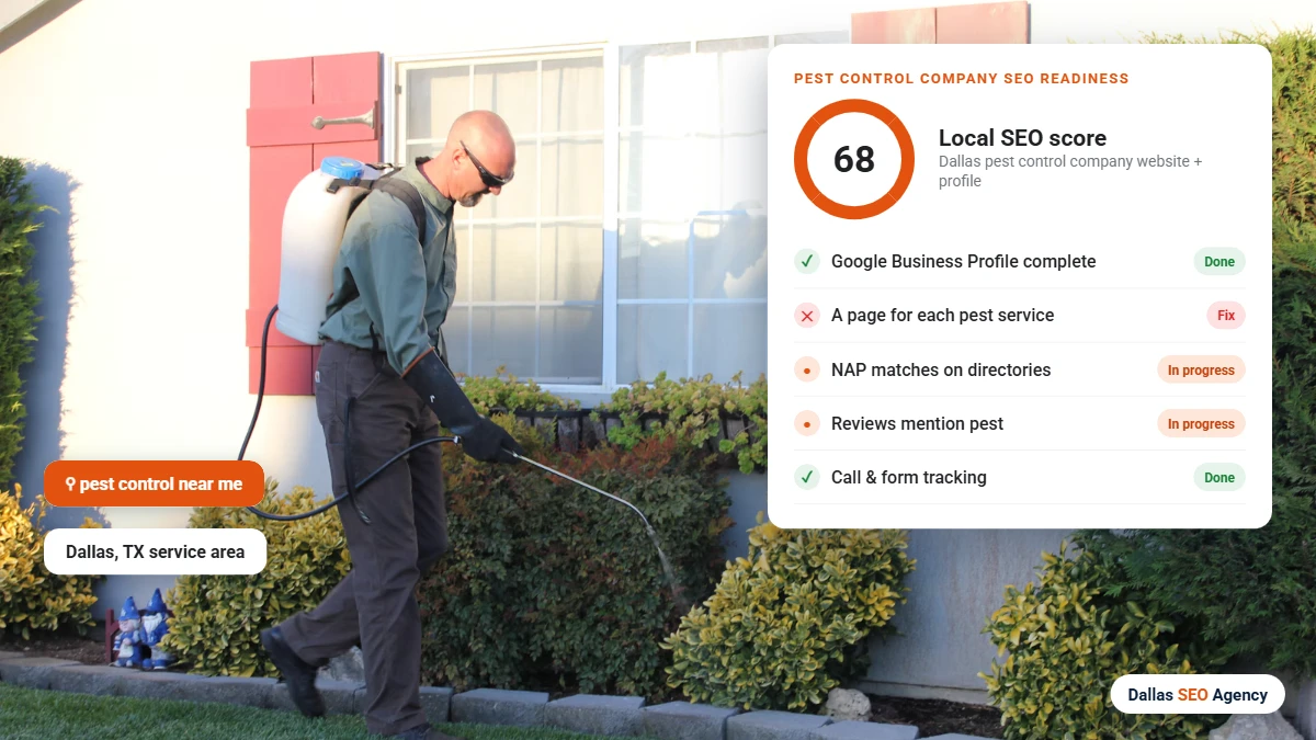 Pest Control SEO Dallas readiness checklist for a Dallas pest control company website and Google profile