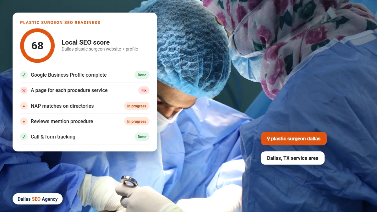 Plastic Surgeon SEO Dallas readiness checklist for a Dallas plastic surgeon website and Google profile