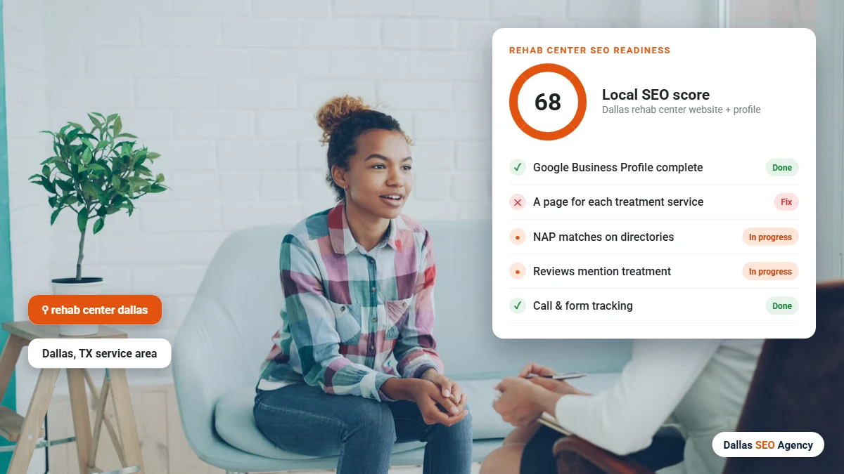 Rehab Center SEO Dallas readiness checklist for a Dallas rehab center website and Google profile